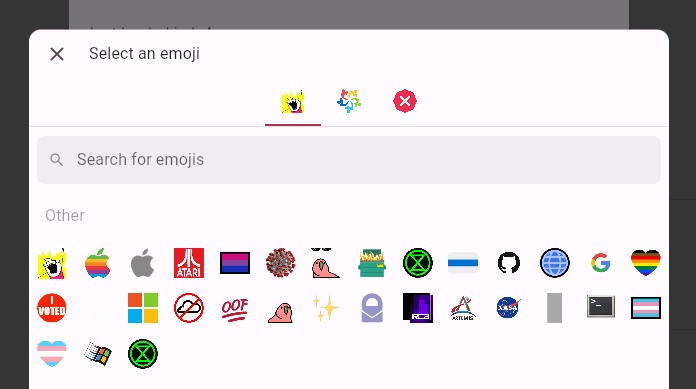 The new emoji picker with tabs and a search bar